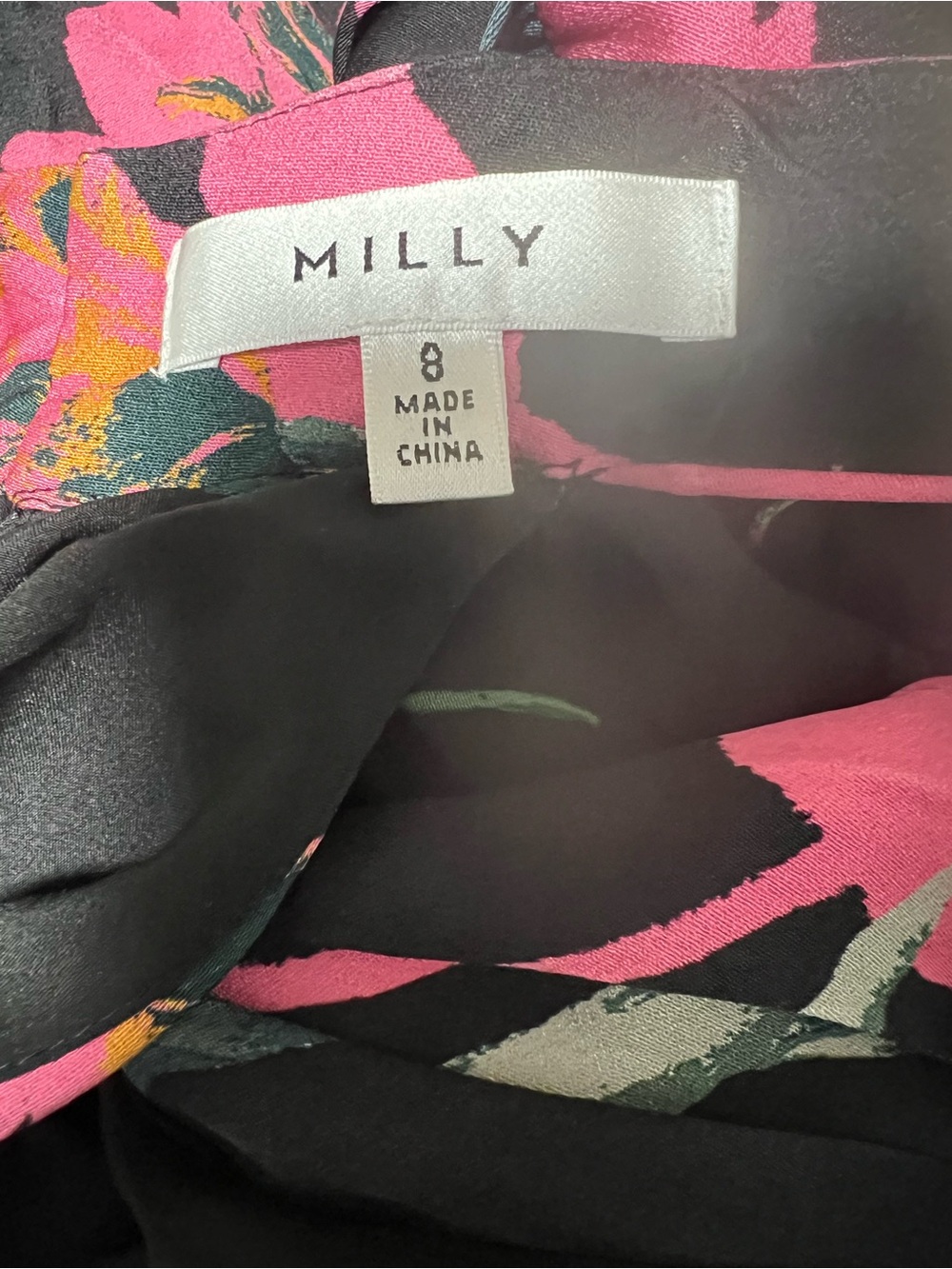 Milly Adrian Floating Botanica Floral Halter Midi Dress Black Pink Size 8 - Picture 9 of 9